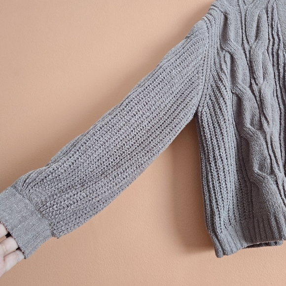 Love Tree Chenille Cable Knit Button Front Cardigan – Taupe, Size L - Picture 3 of 8